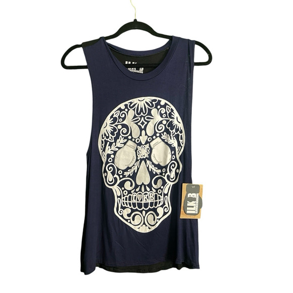 ILK I LOVE KICKBOXING Tank Top Blue Size S Fitness Workout Gym NWT Skull - Picture 2 of 5